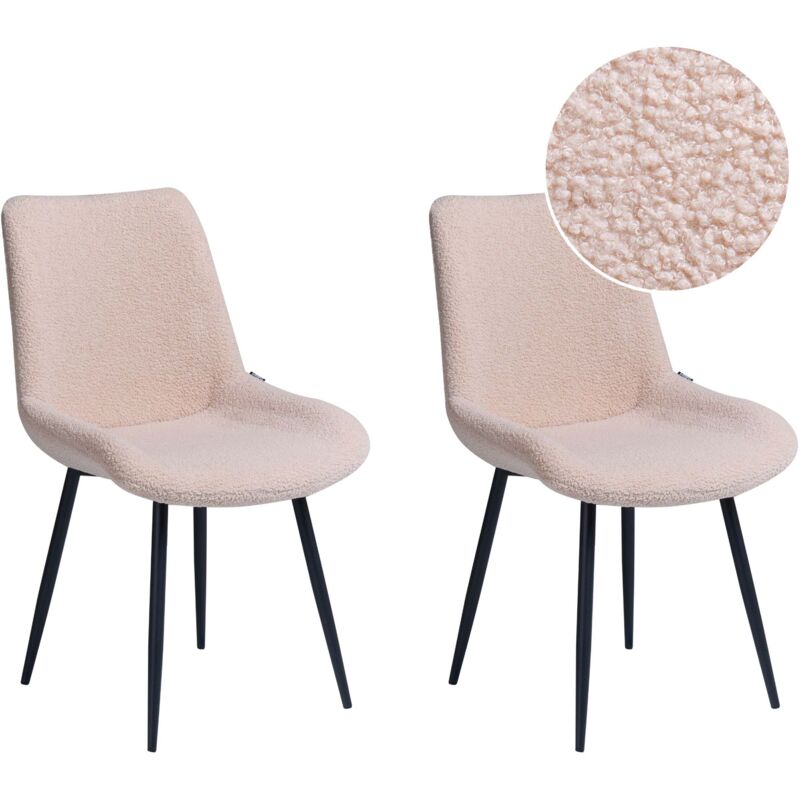 Set of 2 Modern Dining Chairs Boucle Fabric Upholstery Tall Backrest Seat Living Room Dining Beige Avilla