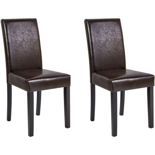 Set of 2 Modern Faux Leather Dining Chairs Solid Wood Legs Brown Broadway