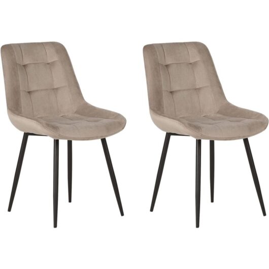 Set of 2 Modern Velvet Dining Chairs Powder Coated Iron Black Legs Taupe Melrose ii