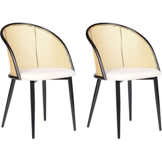 Set of 2 Retro Accent Chairs Beige Fabric Seat Metal Construction Black Viennese Braid Backrest Cornell
