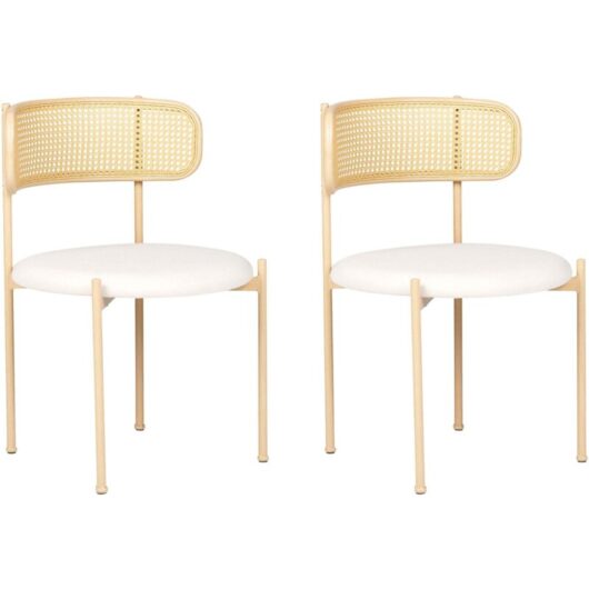 Set of 2 Retro Accent Chairs Light Beige Fabric Seat Metal Construction Light Wood Effect Viennese Braid Backrest Andover