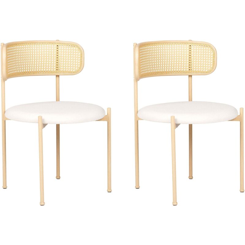Set of 2 Retro Accent Chairs Light Beige Fabric Seat Metal Construction Light Wood Effect Viennese Braid Backrest Andover