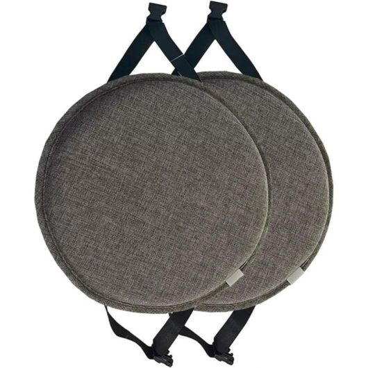 Set of 2 Round Chair Cushions with Ties, Chair Pads for High Stools, Round Seat Cushions for Dining Room, Kitchen and Office (Dark Grey, 40cm (Pack