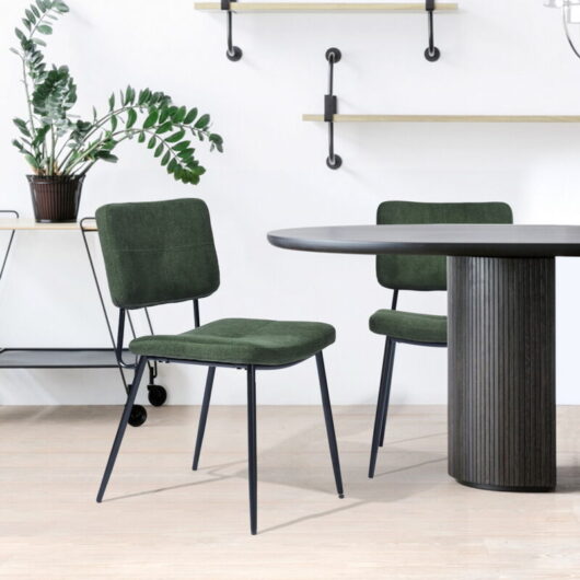 Set of 2 Scandinavian dining room chairs in green fabric - Meubles Cosy