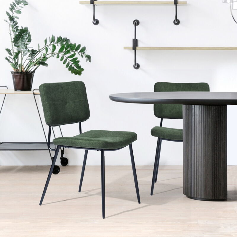 Set of 2 Scandinavian dining room chairs in green fabric - Meubles Cosy