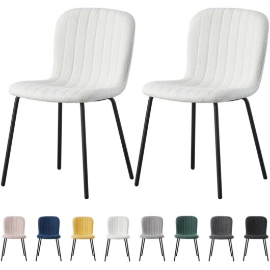 Set of 2 Soft Fabric Dining Chairs with Upholstered Seat and Metal Legs for Dining Room, Living Room and Kitchen Room - New Bella beige - Mcc Direct
