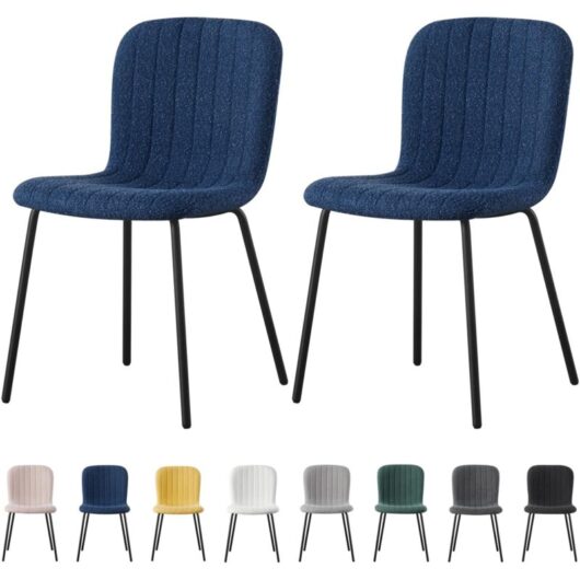 Set of 2 Soft Fabric Dining Chairs with Upholstered Seat and Metal Legs for Dining Room, Living Room and Kitchen Room - New Bella blue - Mcc Direct