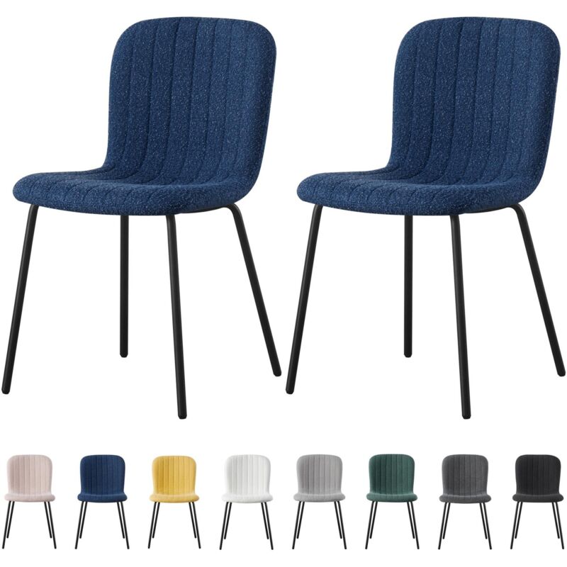 Set of 2 Soft Fabric Dining Chairs with Upholstered Seat and Metal Legs for Dining Room, Living Room and Kitchen Room - New Bella blue - Mcc Direct