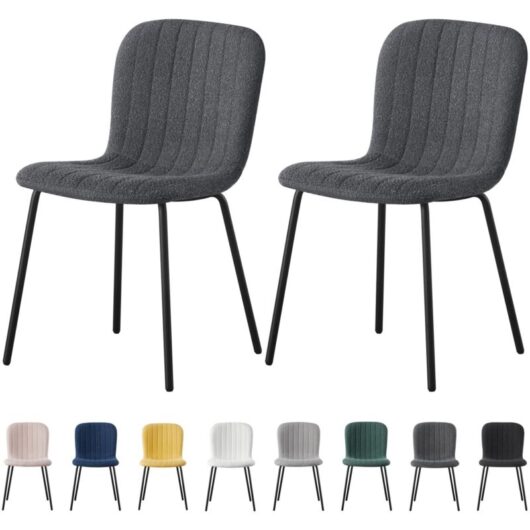 Set of 2 Soft Fabric Dining Chairs with Upholstered Seat and Metal Legs for Dining Room, Living Room and Kitchen Room - New Bella dark grey - Mcc