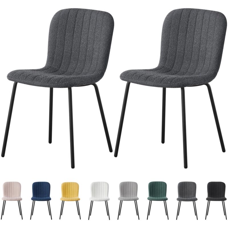 Set of 2 Soft Fabric Dining Chairs with Upholstered Seat and Metal Legs for Dining Room, Living Room and Kitchen Room - New Bella dark grey - Mcc