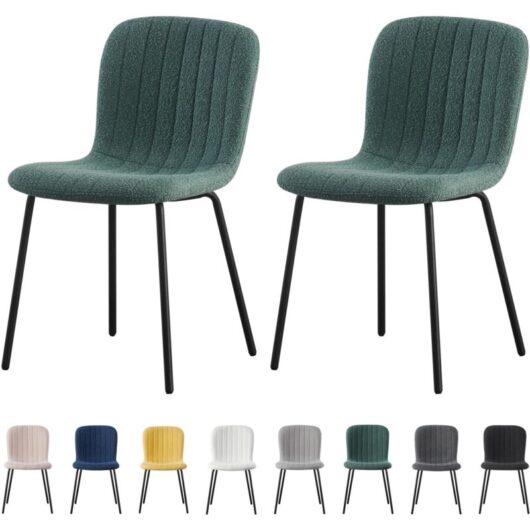 Set of 2 Soft Fabric Dining Chairs with Upholstered Seat and Metal Legs for Dining Room, Living Room and Kitchen Room - New Bella green - Mcc Direct
