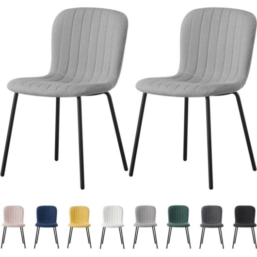 Set of 2 Soft Fabric Dining Chairs with Upholstered Seat and Metal Legs for Dining Room, Living Room and Kitchen Room - New Bella light grey - Mcc