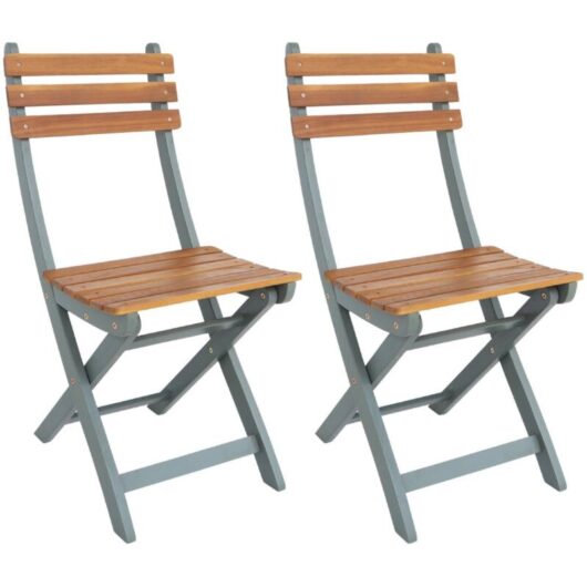 Set of 2 folding acacia garden chairs Khaki Green 40x103.5x12 cm - Calena