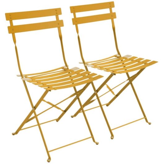 Set of 2 folding garden chairs, yellow ochre, 49.5x41x80.5 cm - Emilia