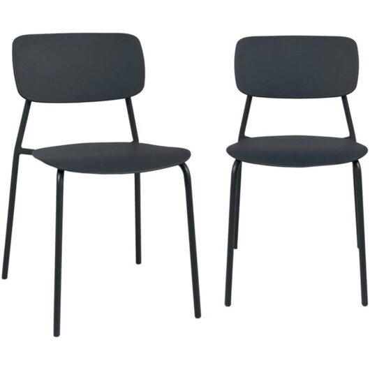 Set of 2 stackable steel and plastic garden chairs anthracite 49x44x78.5 cm - Liva