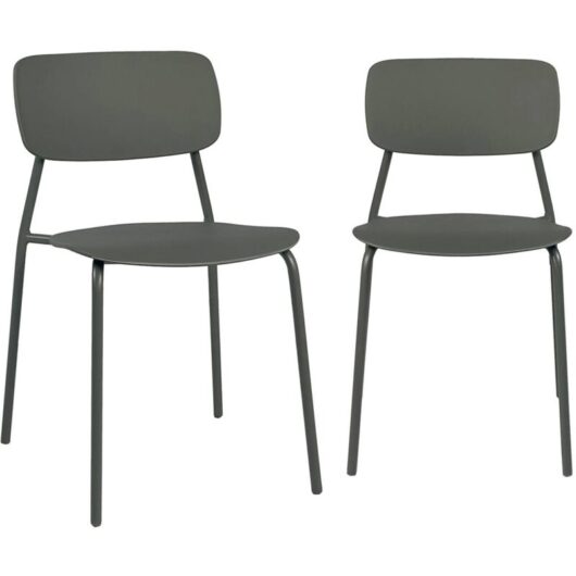 Set of 2 stackable steel and plastic garden chairs khaki green 49x44x78.5 cm - Liva