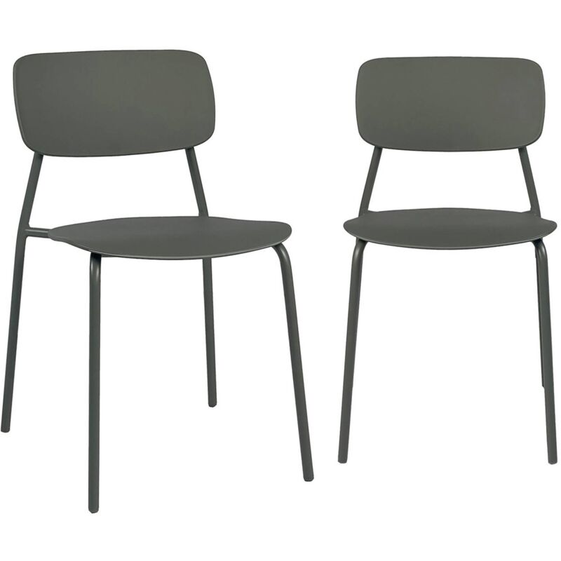 Set of 2 stackable steel and plastic garden chairs khaki green 49x44x78.5 cm - Liva