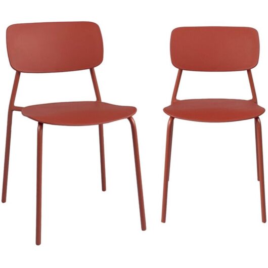 Set of 2 stackable steel and plastic garden chairs terracotta 49x44x78.5 cm - Liva