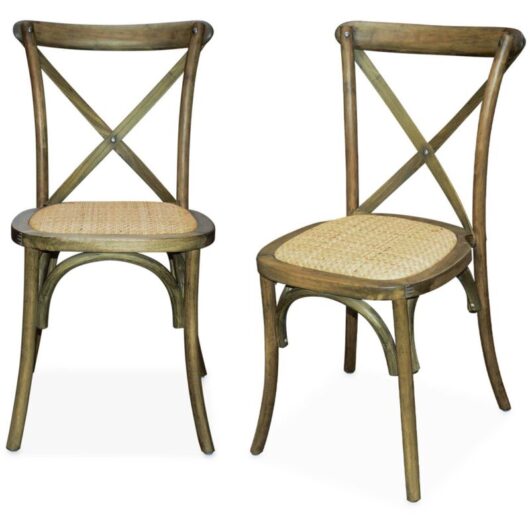 Set of 2 vintage bistro chairs, brown rubberwood, rattan set, stackable, Belleville sweeek