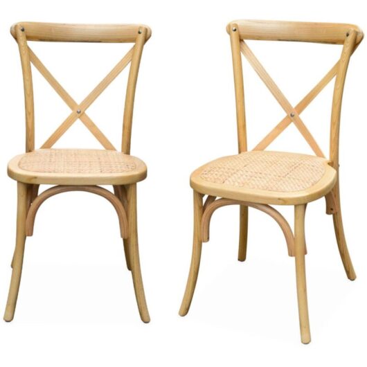 Set of 2 vintage bistro chairs, natural wood, rattan set, stackable, Belleville sweeek