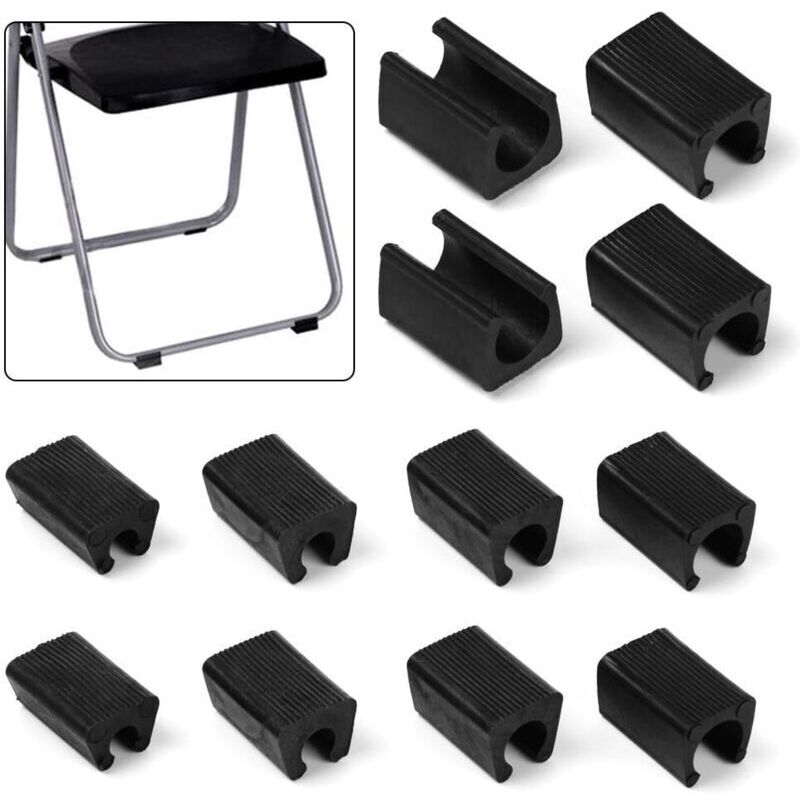 Set of 24 U-shaped plastic chair legs, 12 mm diameter, black, for tubular chairs