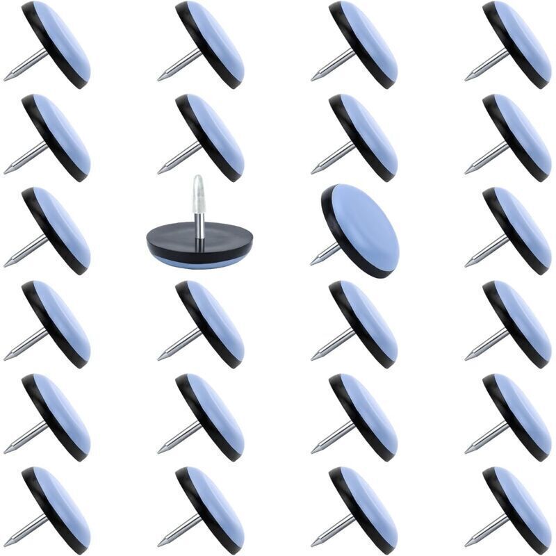 Set of 24 nail-on chair glides (2.5 cm diameter), Teflon chair glides for parquet, carpet, wooden furniture, PTFE (Teflon) furniture leg moving glides