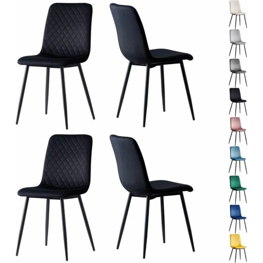 Set of 4 Designer Velvet Fabric Dining Chairs Metal Legs Lexi Chairs BLACK
