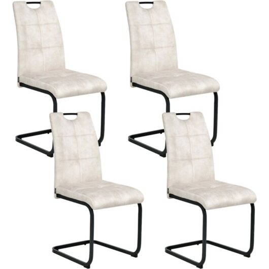 Set of 4 Dining Chairs CISCO Fabric Light Beige