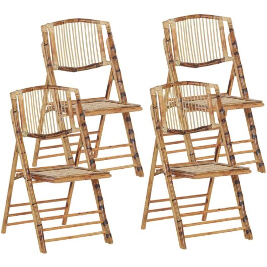 Set of 4 Dining Chairs Folding TRENTOR Bamboo Wood Natural