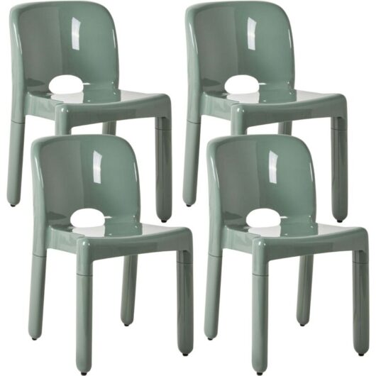 Set of 4 Dining Chairs Green Plastic Indoor Outdoor Stacking Garden without Armrests Minimalistic Style BETIM