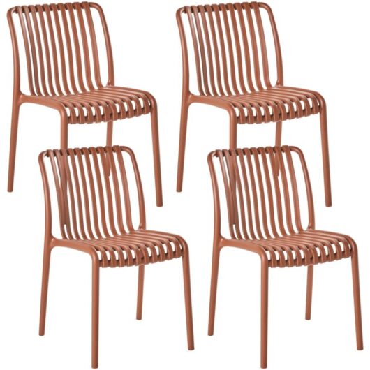 Set of 4 Dining Chairs Light Red Plastic Indoor Outdoor Stacking Garden without Armrests Minimalistic Style ARICCIA