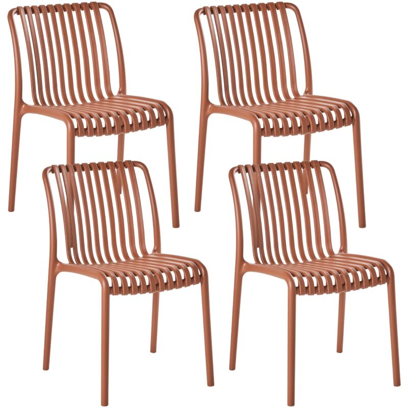 Set of 4 Dining Chairs Light Red Plastic Indoor Outdoor Stacking Garden without Armrests Minimalistic Style ARICCIA