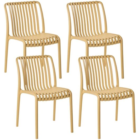 Set of 4 Dining Chairs Mustard Plastic Indoor Outdoor Stacking Garden without Armrests Minimalistic Style ARICCIA