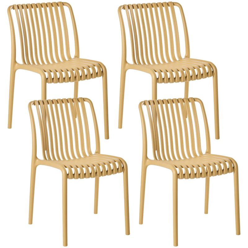 Set of 4 Dining Chairs Mustard Plastic Indoor Outdoor Stacking Garden without Armrests Minimalistic Style ARICCIA