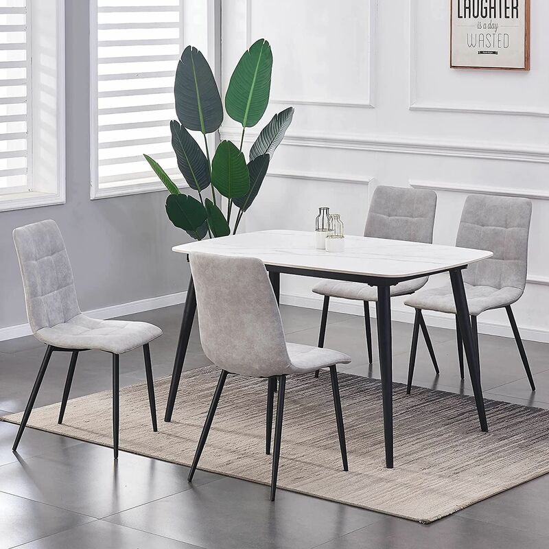 Set of 4 Faux Matte Suede Leather Dining Chairs home & restaurants Henri LIGHT GREY