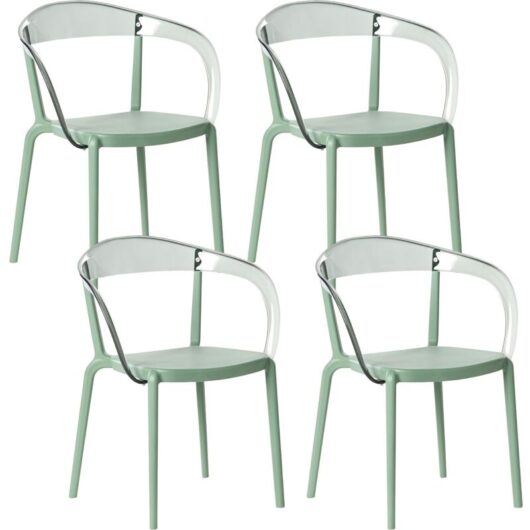 Set of 4 Garden Chairs Green Synthetic Material Plastic Indoor Outdoor Garden with Armrests Dining Room Modern Minimalist Style MALEVIZI