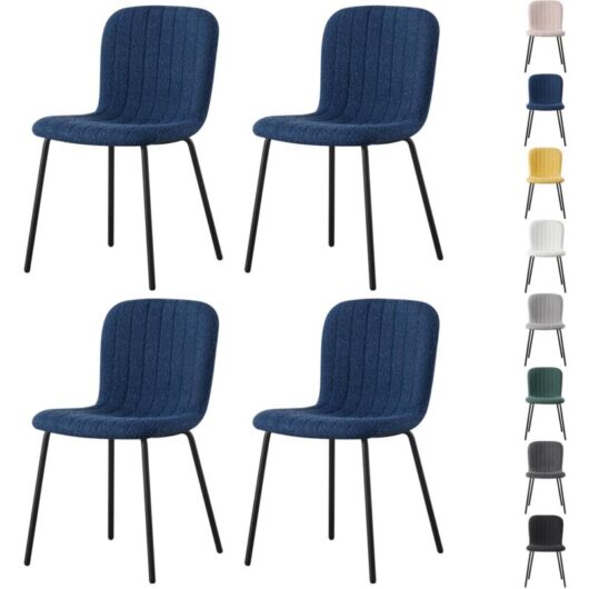 Set of 4 Soft Fabric Dining Chairs with Upholstered Seat and Metal Legs for Dining Room, Living Room and Kitchen Room - New Bella blue - Mcc Direct