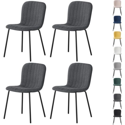 Set of 4 Soft Fabric Dining Chairs with Upholstered Seat and Metal Legs for Dining Room, Living Room and Kitchen Room - New Bella dark grey - Mcc