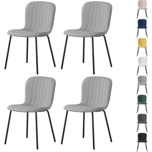 Set of 4 Soft Fabric Dining Chairs with Upholstered Seat and Metal Legs for Dining Room, Living Room and Kitchen Room - New Bella light grey - Mcc