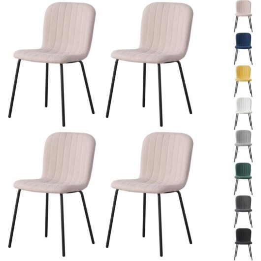 Set of 4 Soft Fabric Dining Chairs with Upholstered Seat and Metal Legs for Dining Room, Living Room and Kitchen Room - New Bella pink - Mcc Direct