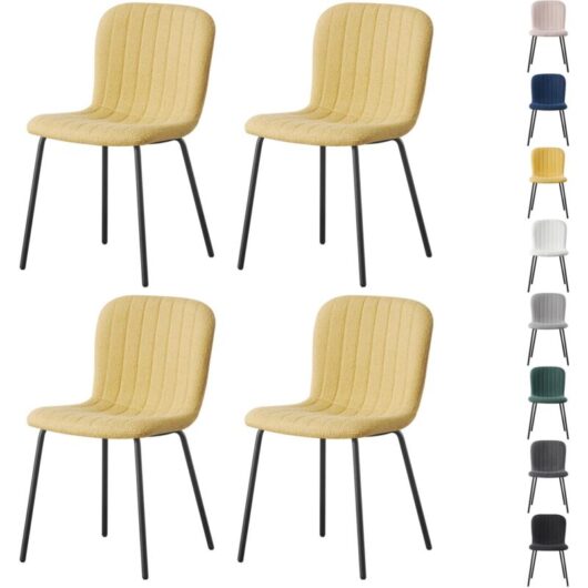 Set of 4 Soft Fabric Dining Chairs with Upholstered Seat and Metal Legs for Dining Room, Living Room and Kitchen Room - New Bella yellow - Mcc Direct