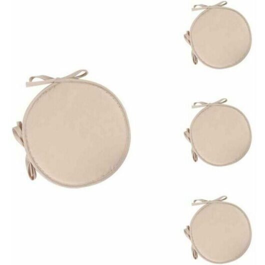 Set of 4 round seat cushions, round chair cushions, chair pads for dining room, garden, home, office, kitchen (beige)