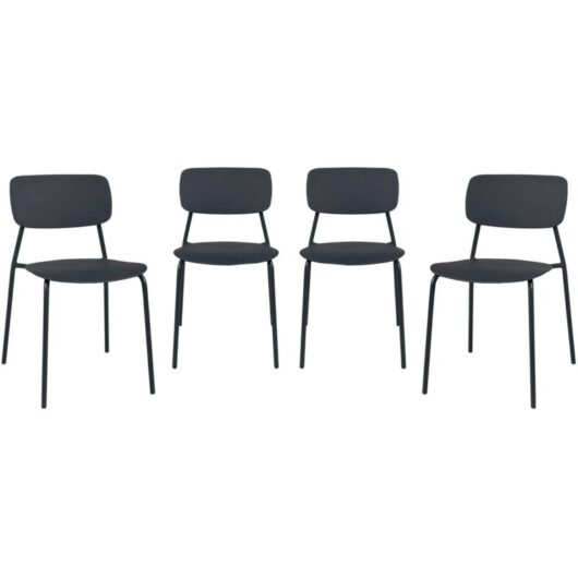 Set of 4 stackable steel and plastic garden chairs anthracite 49x44x78.5 cm - Liva