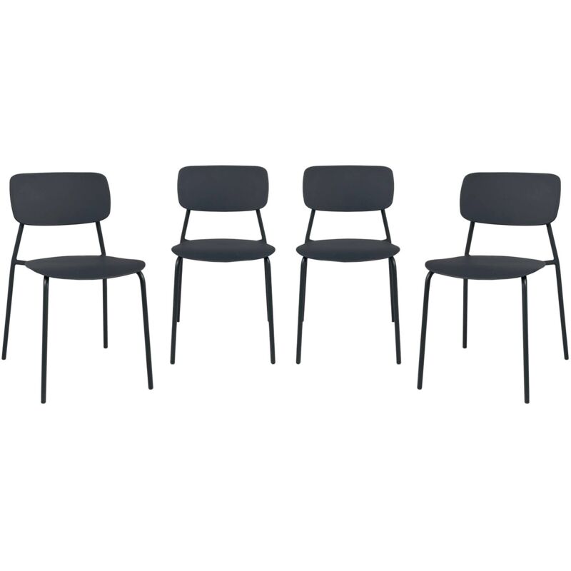 Set of 4 stackable steel and plastic garden chairs anthracite 49x44x78.5 cm - Liva