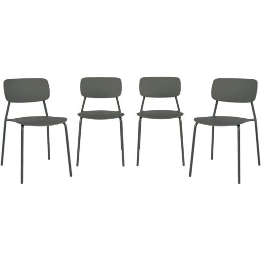 Set of 4 stackable steel and plastic garden chairs khaki green 49x44x78.5 cm - Liva