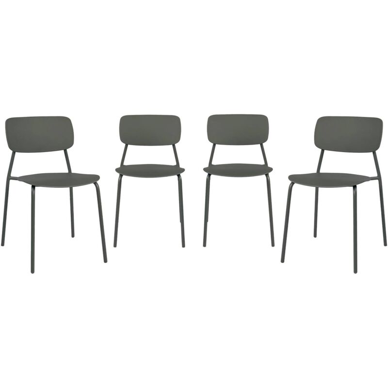 Set of 4 stackable steel and plastic garden chairs khaki green 49x44x78.5 cm - Liva