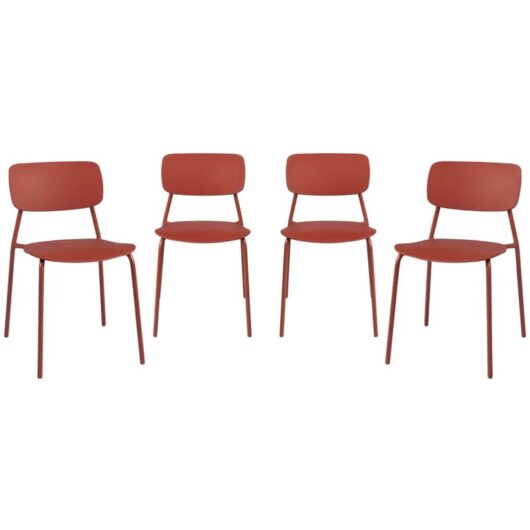 Set of 4 stackable steel and plastic garden chairs terracotta 49x44x78.5 cm - Liva