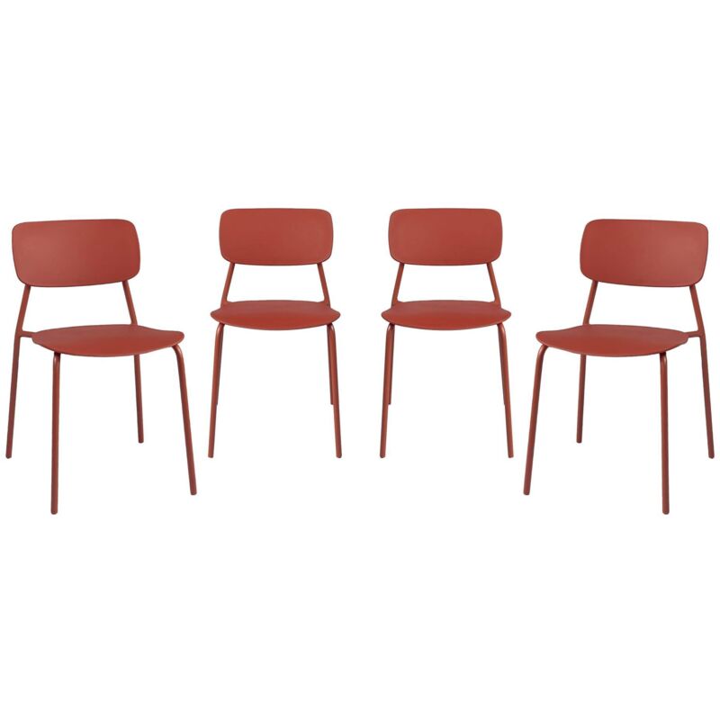 Set of 4 stackable steel and plastic garden chairs terracotta 49x44x78.5 cm - Liva