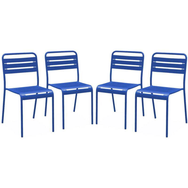 Set of 4 stackable steel garden chairs, Amelia, electric blue, 44x52x79 cm