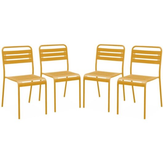 Set of 4 stackable steel garden chairs Yellow Ochre 44x52x79 cm - Amelia